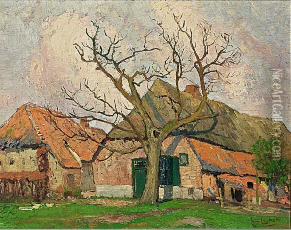 A Farm In A Landscape, Limburg Oil Painting - Eugene Lucker