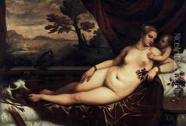 Venus and Cupid Oil Painting - Tiziano Vecellio (Titian)