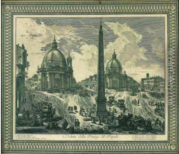 Veduta Della Piazza Del Popolo. Oil Painting - Giovanni Battista Piranesi