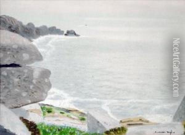 The Coast Near Lamorna Oil Painting - Robert Morson Hughes