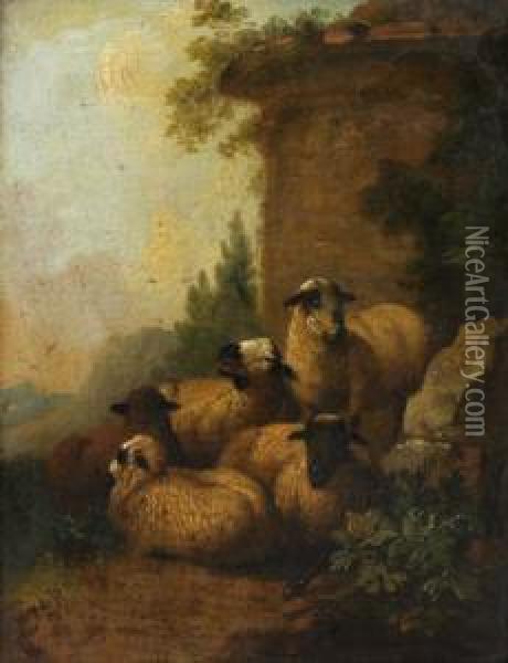 Sheep At Ruins Oil Painting - Jacob Van Der Does I