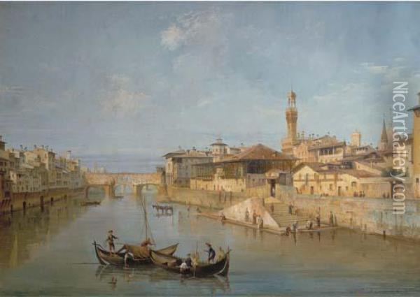Florence With The Ponte Vecchio And The Uffizi Oil Painting - Giuseppe Zocchi