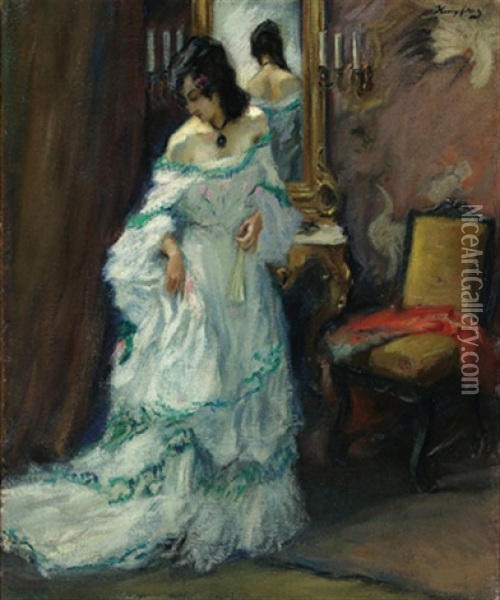 Junge Frau In Weisem Kleid Oil Painting - Wilhelm Hempfing