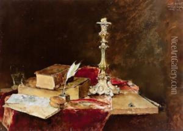 Stillleben Mit Buchern Oil Painting - Friedrich, Fritz Rojka