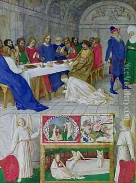 Ms 71 Mary Magdalene washing Christs feet from the Hours of Etienne Chevalier Oil Painting - Jean Fouquet