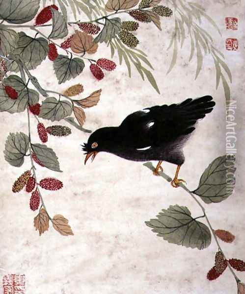 One of a series of paintings of birds and fruit, late 19th century 6 Oil Painting - Guoche Wang