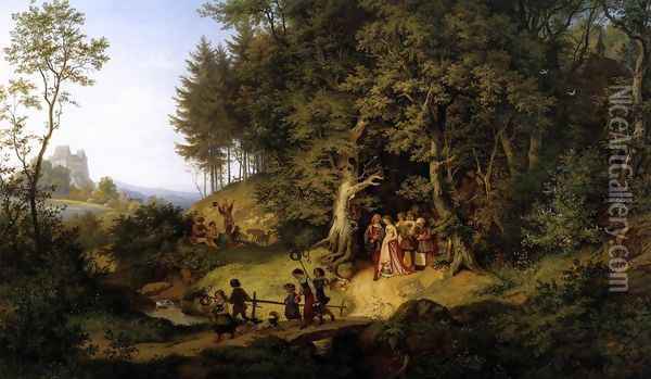 Bridal Procession in a Spring Landscape 1847 Oil Painting - Adrian Ludwig Richter