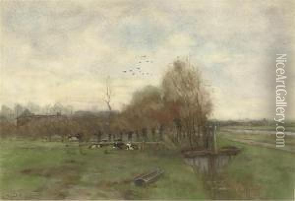 Automne: Resting Cows Oil Painting - Geo Poggenbeek