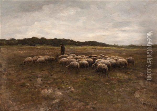 Shepherd With His Flock Oil Painting - Anton Mauve