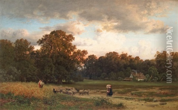 Sheep In The Field Oil Painting - Wilhelm Julius August Nabert