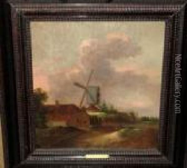 Landscape With Windmill Oil Painting - Claes Molenaar (see Molenaer)