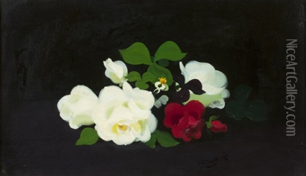Red And Cream Roses Oil Painting - Stuart James Park