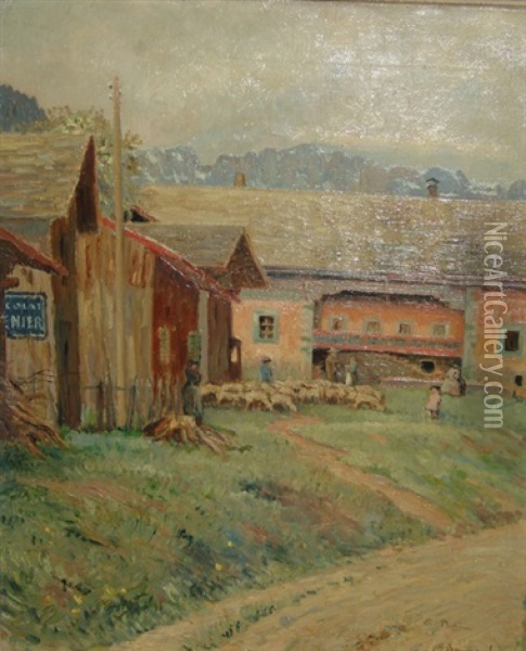 Scene De Village A Pt Bornand Oil Painting - Emile Patru