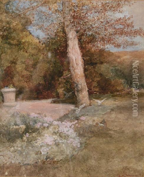 Garden Scene With Doves Oil Painting - Edward Killingworth Johnson
