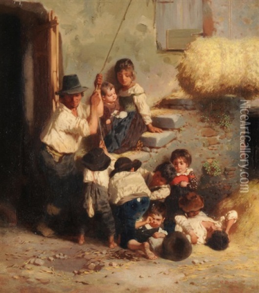 Bauernfamilie Beim Versorgen Des Heues Oil Painting - Otto Brandt