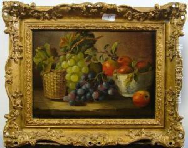 Still Life , Red And White Grapes And Fruit Upon A Table Oil Painting - Maria Margitson