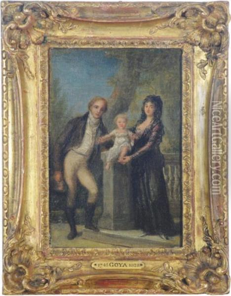 An Elegant Couple With A Child Oil Painting - Francisco De Goya y Lucientes