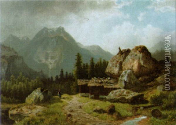 Sommerliche Gebirglandschaft Oil Painting - Theodor (Wilhelm T.) Nocken