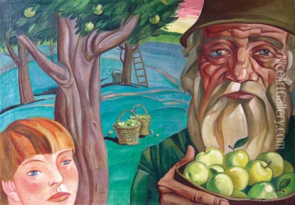 La Recolte De Pommes Oil Painting - Boris Dmitrievich Grigoriev