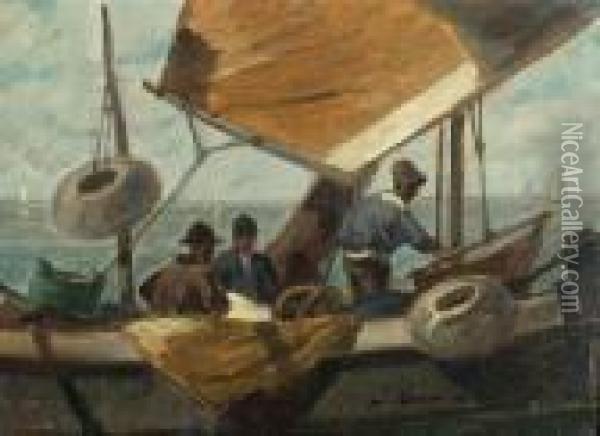 Fishermen In Thelagoon Oil Painting - Ludwig Dill