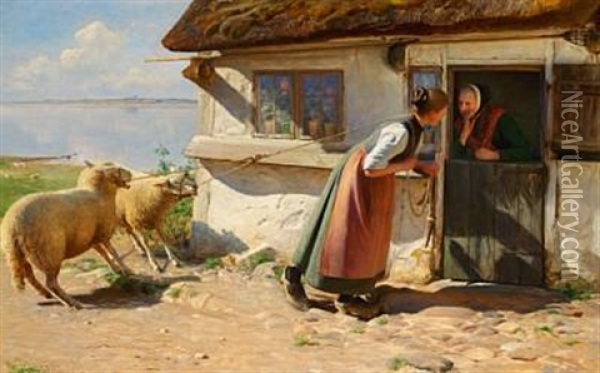En Lang Historie Oil Painting - Hans Ole Brasen
