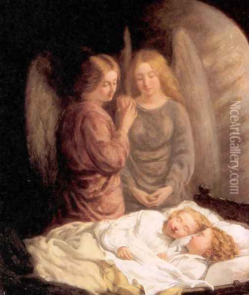 Guardian Angels 1860 Oil Painting - J.H.S Mann