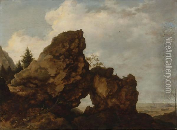 A Rocky Arch Near The Coast Oil Painting - Allaert van Everdingen