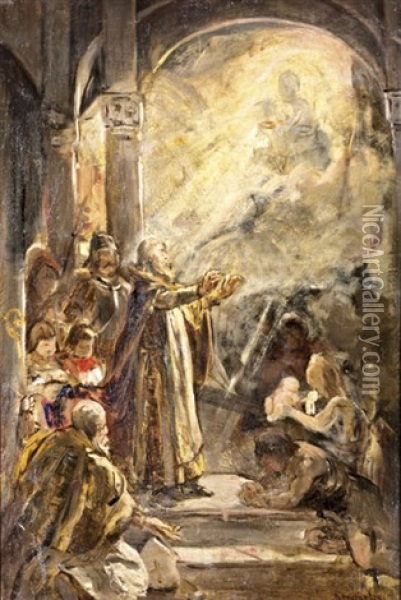 Szent Istvan Felajanlja A Koronat (vazlat) Oil Painting - Gyula von (Julius de) Benczur