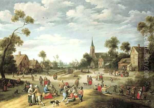 A village kermesse with numerous peasants feasting and making merry Oil Painting - Joost Cornelisz. Droochsloot