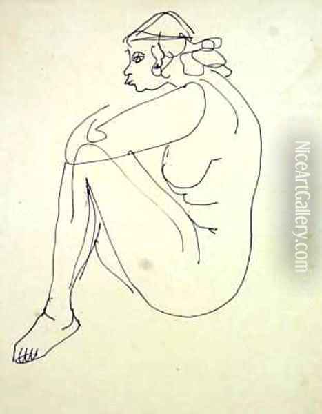 Female Nude Seated Oil Painting - Henri Gaudier-Brzeska