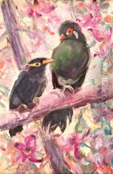 Zwei Vogel Im Blutengeast Oil Painting - Ernst Eck