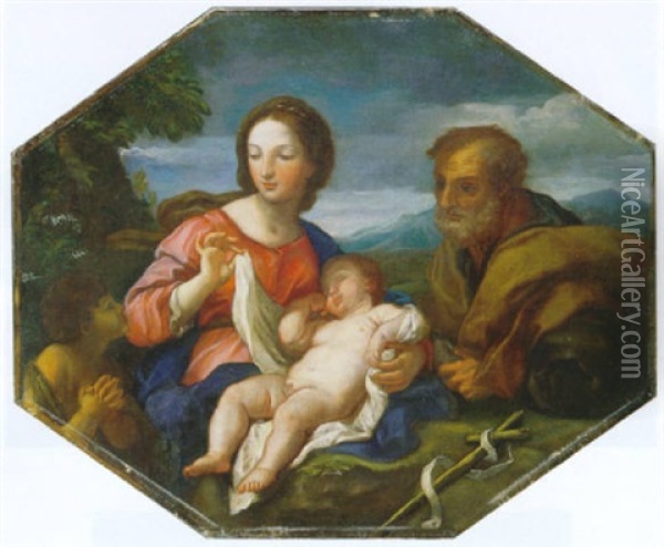 Die Heilige Familie Mit Dem Johannesknaben Vor Gebirgslandschaft Oil Painting - Carlo Maratta