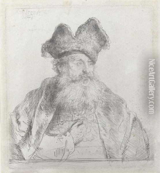 Old Man With A Divided Fur Cap Oil Painting - Rembrandt Van Rijn