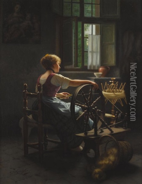 A Maiden At Work Oil Painting - Giovanni Battista Torriglia