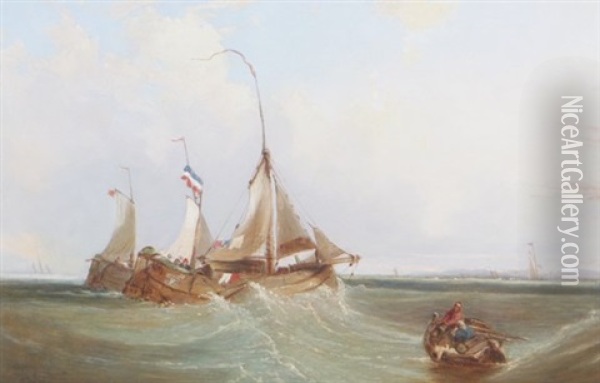 Boats At Sea Oil Painting - John Callow