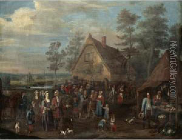 A Village Scene With A Noble Family Visiting A Peasant Feast Oil Painting - Joseph van Aken