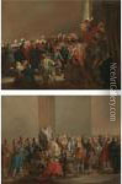 Studies Of Figures For The Opening Of The Porta Santa (1750) Oil Painting - Giovanni Niccolo Servandoni