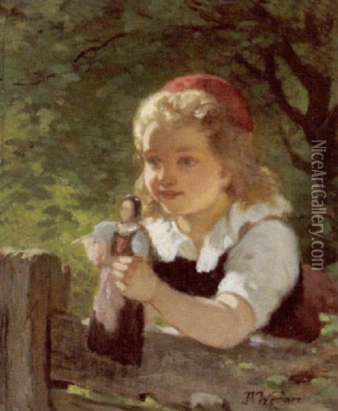 Madchen Mit Puppe Oil Painting - Hermann Werner