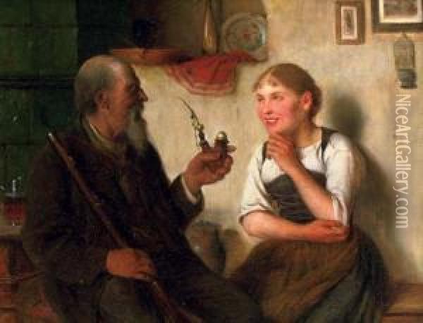 Enjoying A Pipe And Good Conversation Oil Painting - Kinzel Jozef