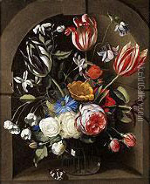 Blumenstilleben In Einer Steinnische Oil Painting - Johannes Antonius van der Baren