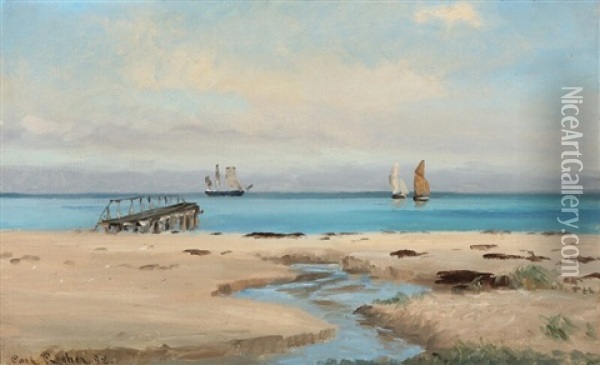 Coastal Scenery With Ships Oil Painting - Carl Ludvig Thilson Locher