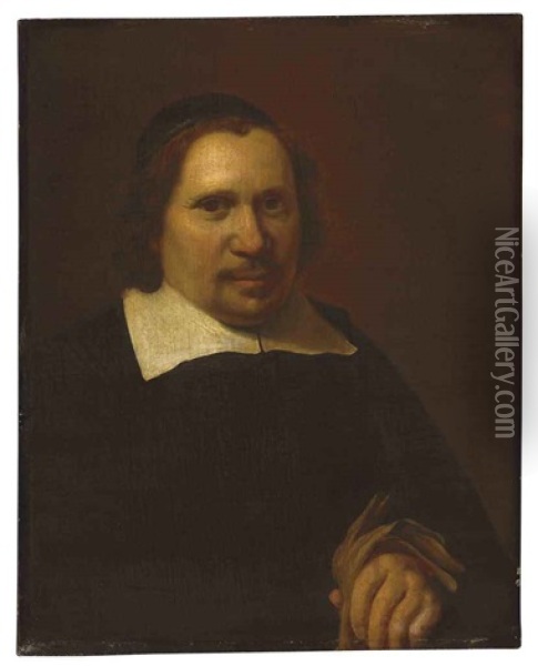 Portrait Of A Man Holding Gloves Oil Painting - Jan De Bray