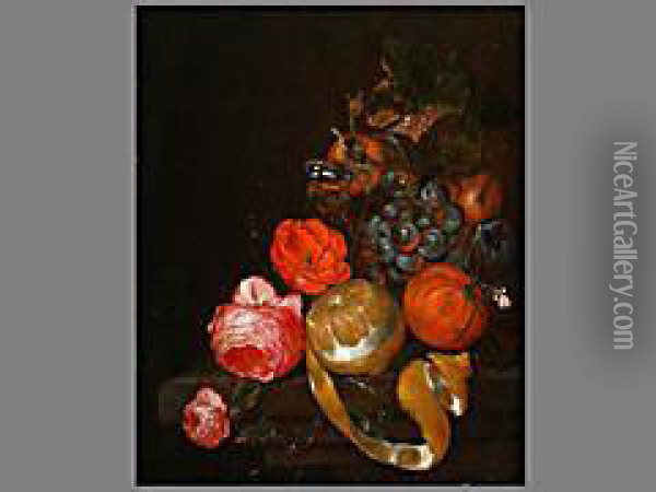Stilleben Mit Blumen, Fruchten Und Insekten Oil Painting - Cornelis De Heem