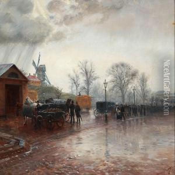 Rainy Day At Copenhagen's Ramparts Oil Painting - Tom Petersen