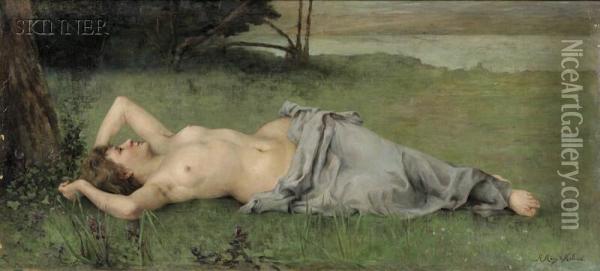 Portrait Of A Reclining Nude Oil Painting - Rene Mege Du Malmont