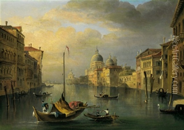 Il Canal Grande Con Vista Sulla Chiesa Della Salute E La Dogana A Venezia Oil Painting - Giovanni Migliara