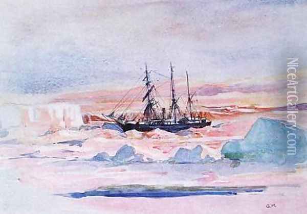 Aurora Australis illustration from The Heart of the Antarctic Oil Painting - George Marston