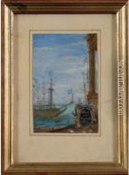navire Pres De Ruines Antiques Oil Painting - Henri Joseph Van Blarenberghe