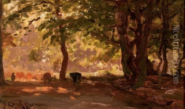 A Forest Path (study) Oil Painting - Julius Jacobus Van De Sande Bakhuyzen