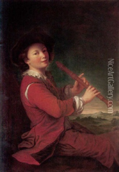A Flute Player Oil Painting - Alexis Grimou